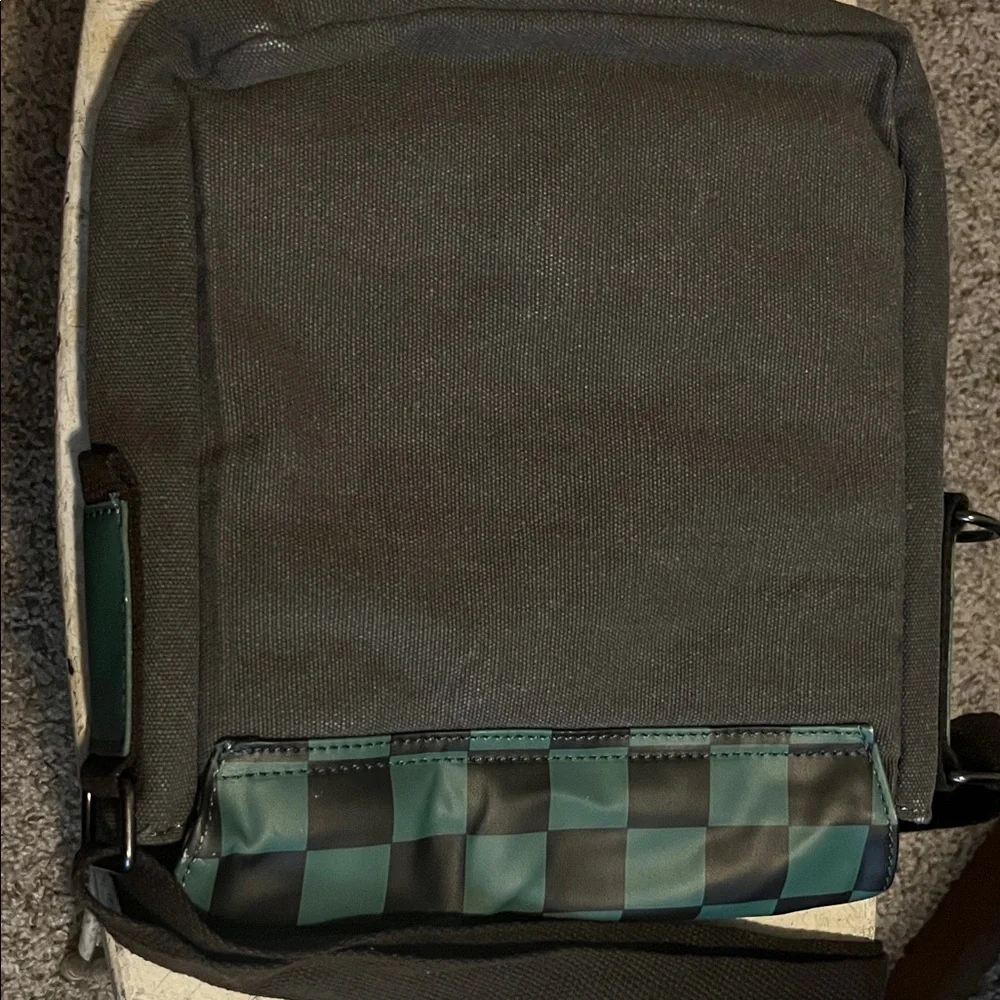 Demon Slayer Tanjiro Kamado Green Checkered Canvas Messenger Crossbody Bag 9x10‎